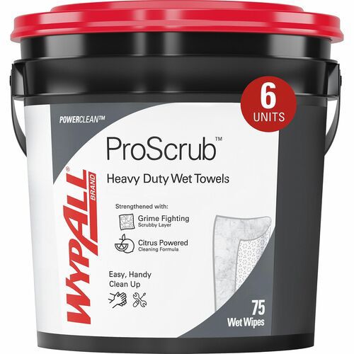 Power Clean ProScrub Pre-Saturated Wipes, Cloth, 9.5 x 12, Citrus Scent, Green, 75/Bucket